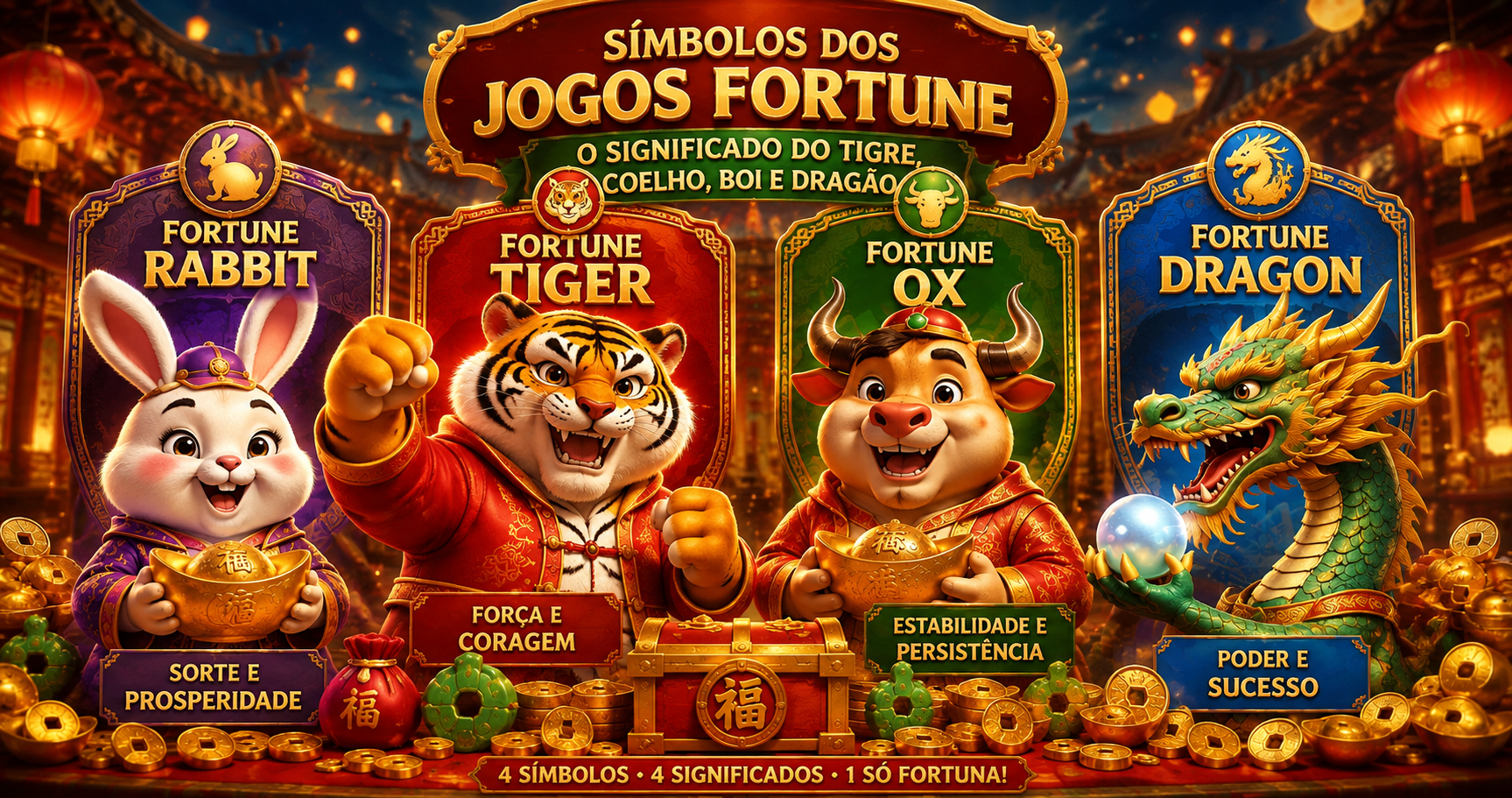 Símbolos dos Jogos Fortune: O Significado do Tigre, Coelho, Boi e Dragão